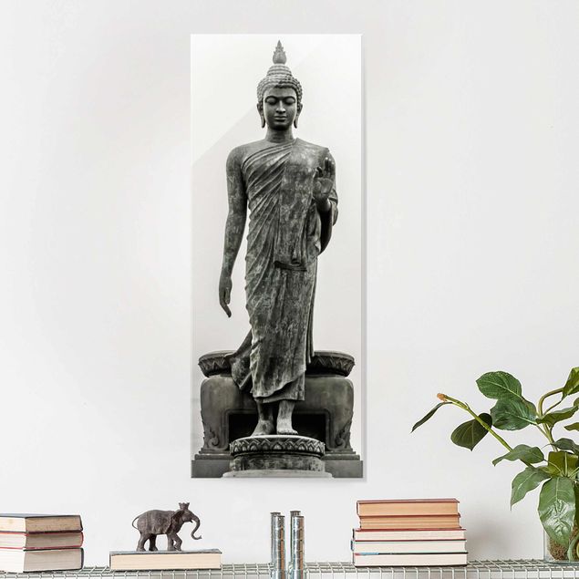 Quadros em vidro em preto e branco Buddha Statue