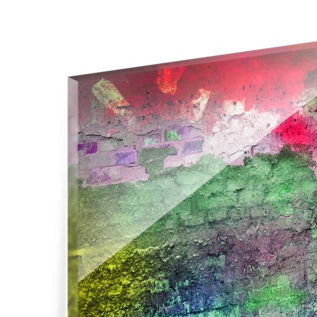 Quadros em vidro Colourful Sprayed Old Brick Wall