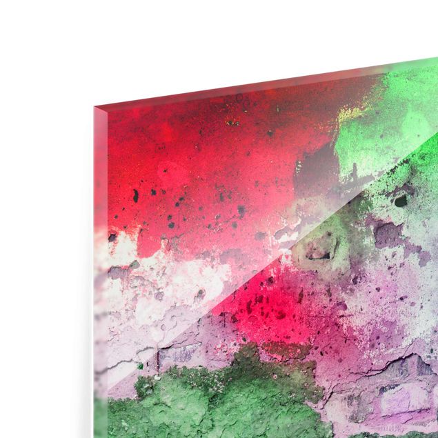 Quadros em vidro Colourful Sprayed Old Brick Wall
