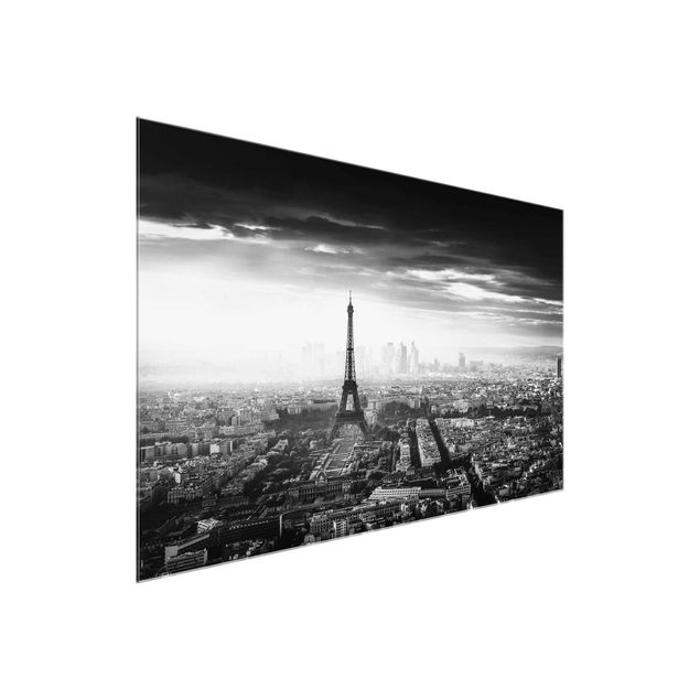 Quadros em vidro em preto e branco The Eiffel Tower From Above Black And White