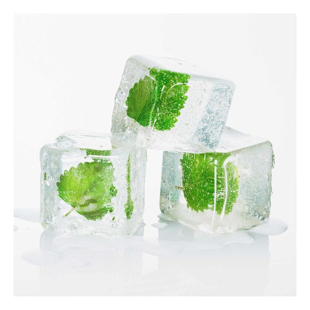 quadro de vidro Three Ice Cubes With Lemon Balm