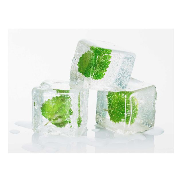 quadro de vidro Three Ice Cubes With Lemon Balm