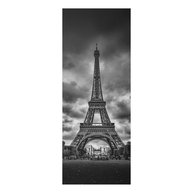 Quadros em vidro cidades e paisagens urbanas Eiffel Tower In Front Of Clouds In Black And White