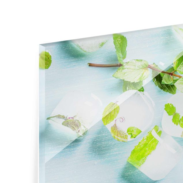 Quadros em vidro Ice Cubes With Mint Leaves