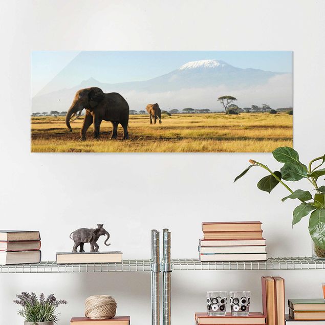 decoraçao para parede de cozinha Elephants In Front Of The Kilimanjaro In Kenya