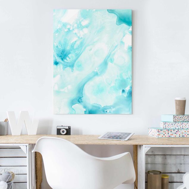 Quadros abstratos Emulsion In White And Turquoise I