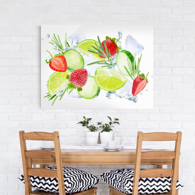 quadros modernos para quarto de casal Strawberries Lime Ice Cubes Splash