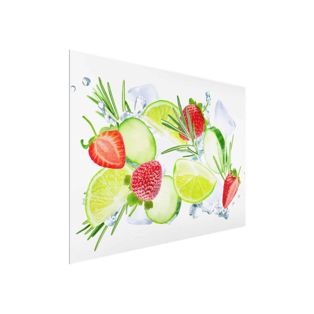 quadro de vidro Strawberries Lime Ice Cubes Splash