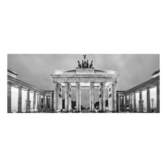 Quadros em vidro em preto e branco Illuminated Brandenburg Gate II