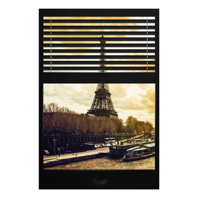 Quadros em vidro pôr-do-sol Window View Blinds - Paris Eiffel Tower sunset