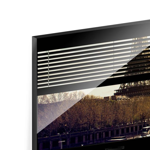 quadros para parede Window View Blinds - Paris Eiffel Tower sunset