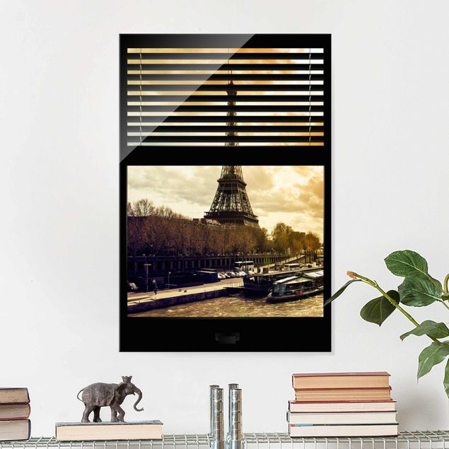 decoraçao cozinha Window View Blinds - Paris Eiffel Tower sunset
