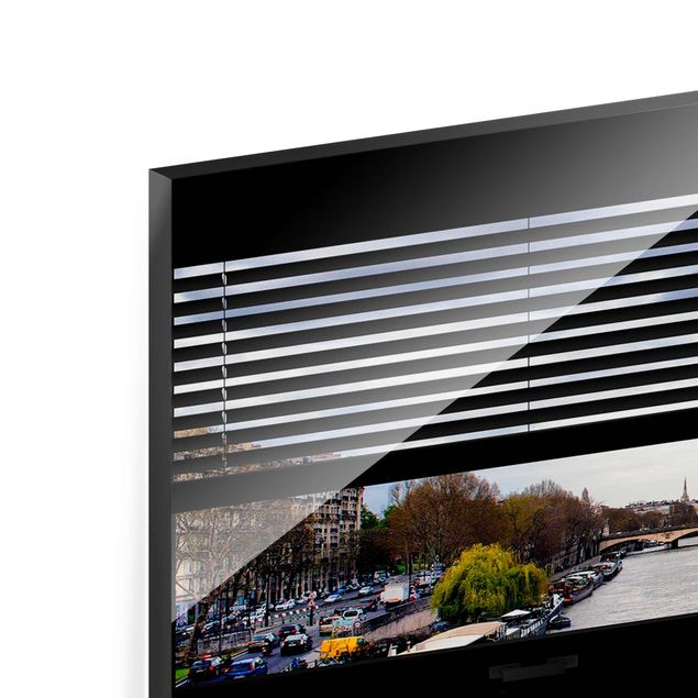 quadro de vidro Window View Blinds - Seine And Eiffel Tower