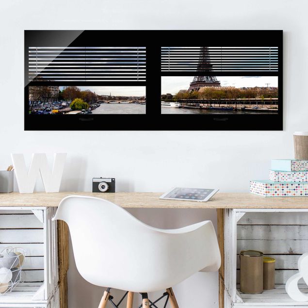 decoraçao para parede de cozinha Window View Blinds - Seine And Eiffel Tower