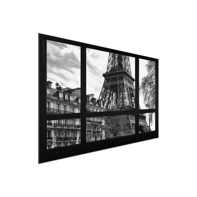Quadros em vidro em preto e branco Window View Paris - Close To The Eiffel Tower