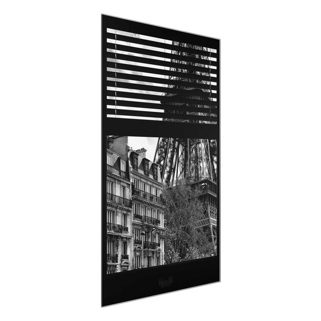 Quadros em vidro em preto e branco Window view Paris - Near the Eiffel Tower black and white
