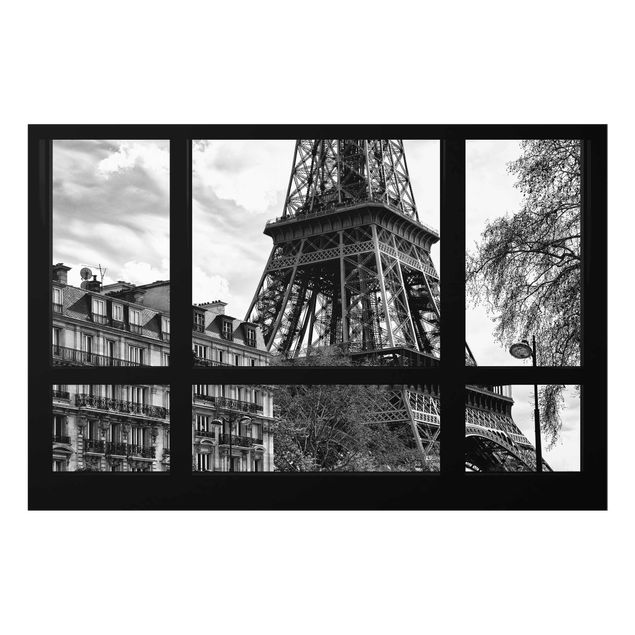 Quadros em vidro cidades e paisagens urbanas Window view Paris - Near the Eiffel Tower black and white