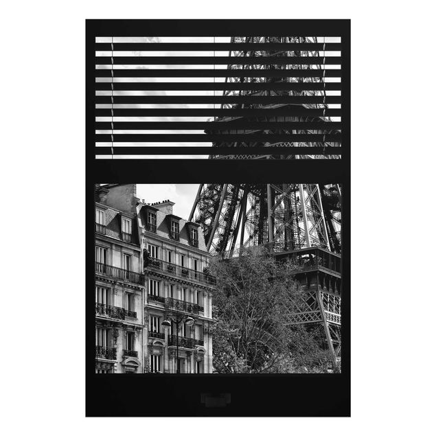 Quadros em vidro cidades e paisagens urbanas Window view Paris - Near the Eiffel Tower black and white
