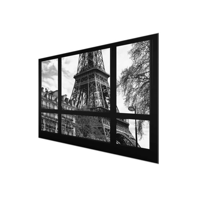 Quadros cidades Window view Paris - Near the Eiffel Tower black and white