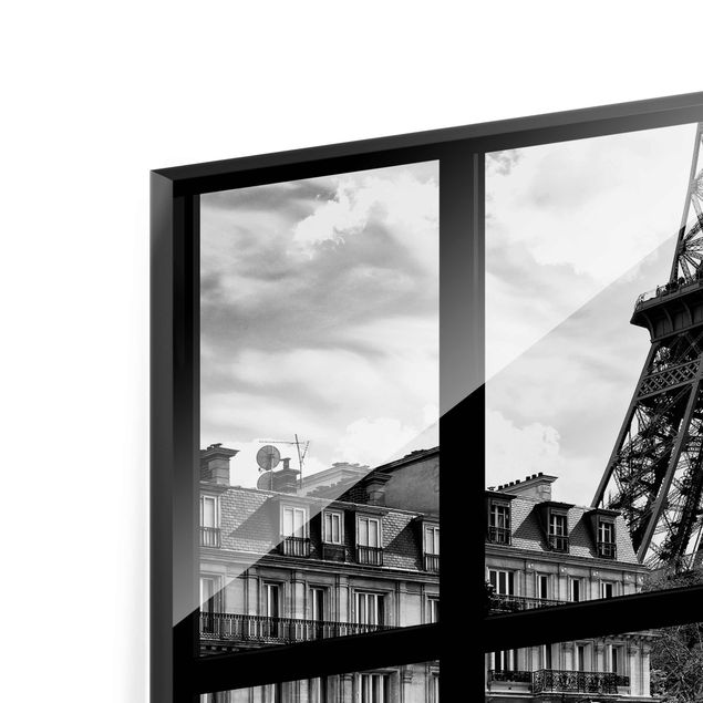 decoração quadros Window view Paris - Near the Eiffel Tower black and white
