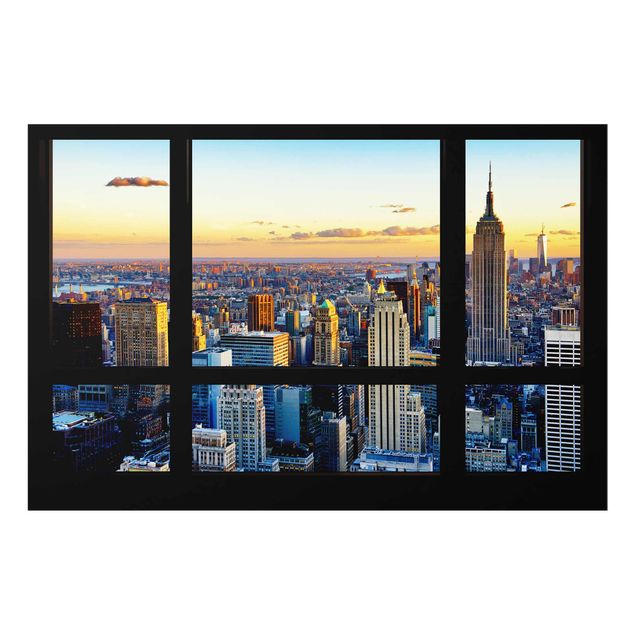 Quadros em vidro cidades e paisagens urbanas Window view - Sunrise New York