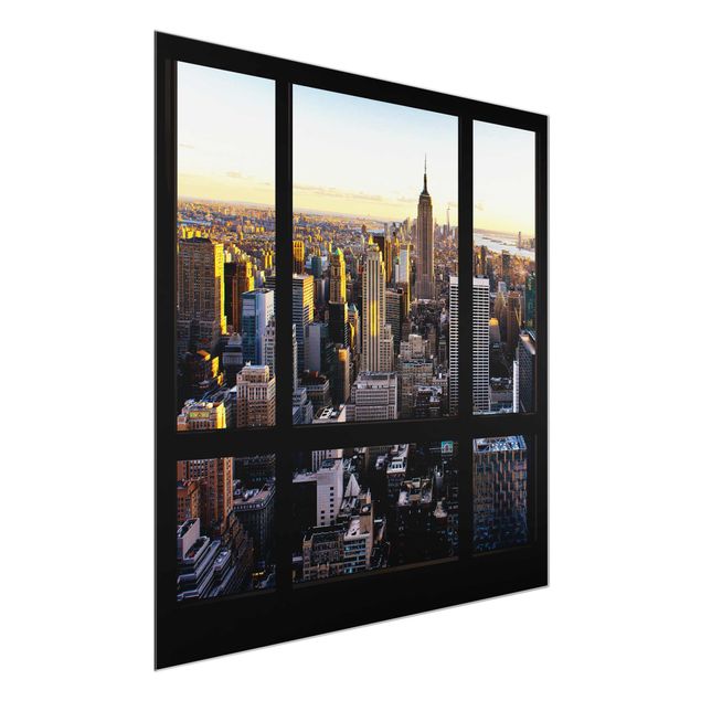 Quadros em vidro cidades e paisagens urbanas Window View At Night Over New York