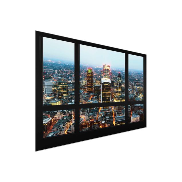 Quadros em vidro cidades e paisagens urbanas Window view illuminated skyline of London