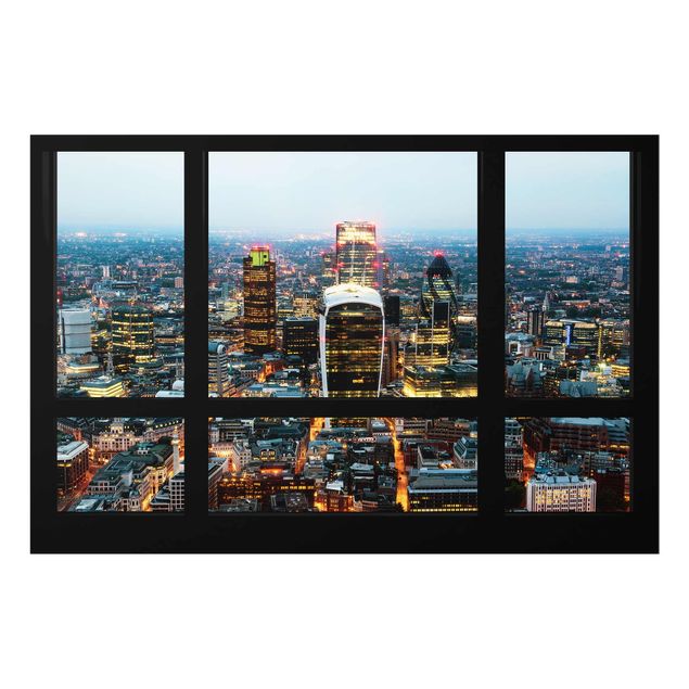 Quadros cidades Window view illuminated skyline of London