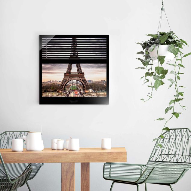 Quadros em vidro Paris Window Blinds View - Eiffel Tower Paris