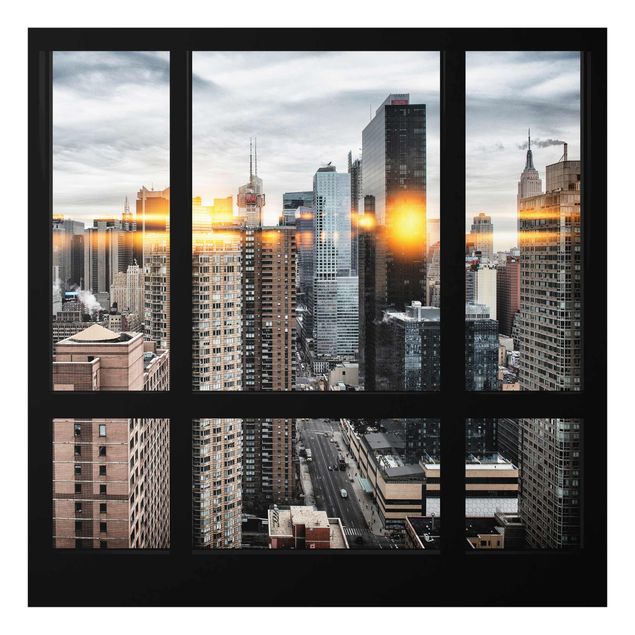 Quadros cidades Windows Overlooking New York With Sun Reflection