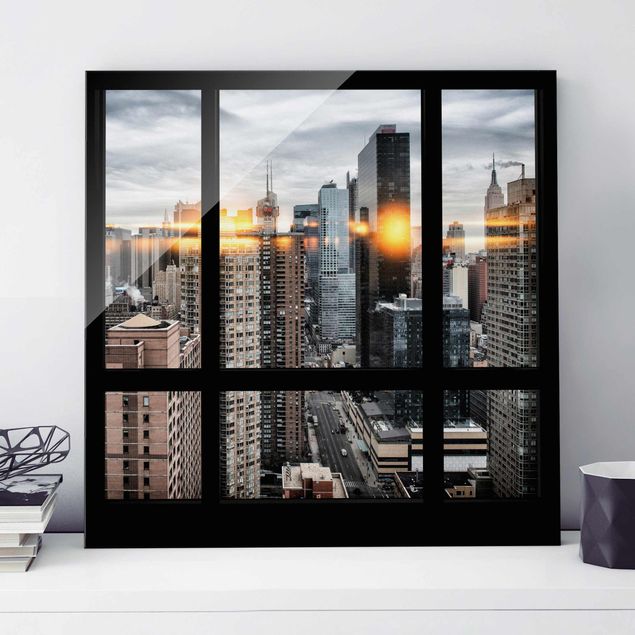 Quadros em vidro Nova Iorque Windows Overlooking New York With Sun Reflection