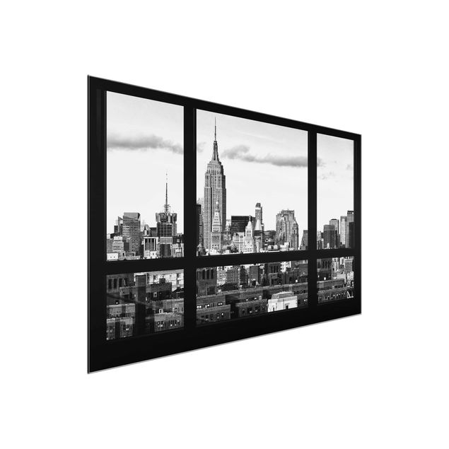 Quadros em vidro em preto e branco Window Manhattan Skyline black-white