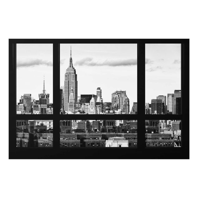 Quadros em vidro cidades e paisagens urbanas Window Manhattan Skyline black-white