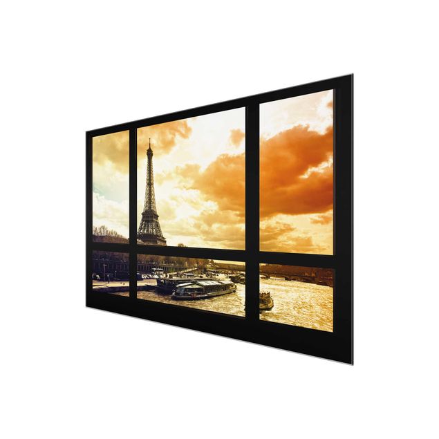 Quadros cidades Window view - Paris Eiffel Tower sunset