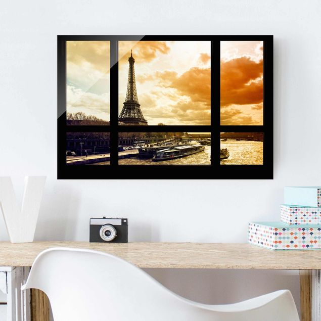 decoraçao cozinha Window view - Paris Eiffel Tower sunset