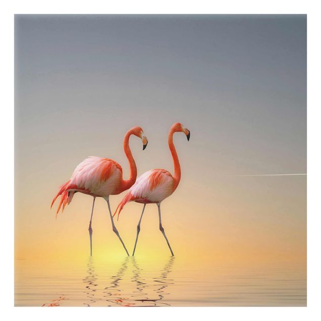 Quadros em vidro praia Flamingo Love