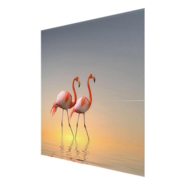 Quadros em vidro paisagens Flamingo Love