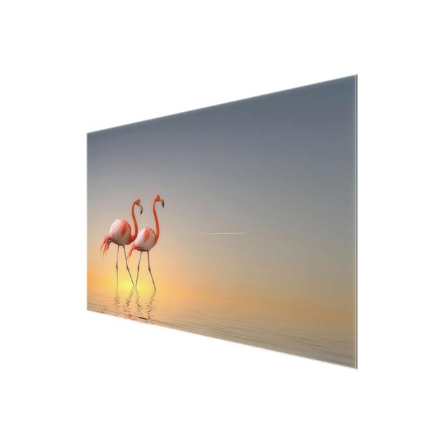Quadros em vidro paisagens Flamingo Love