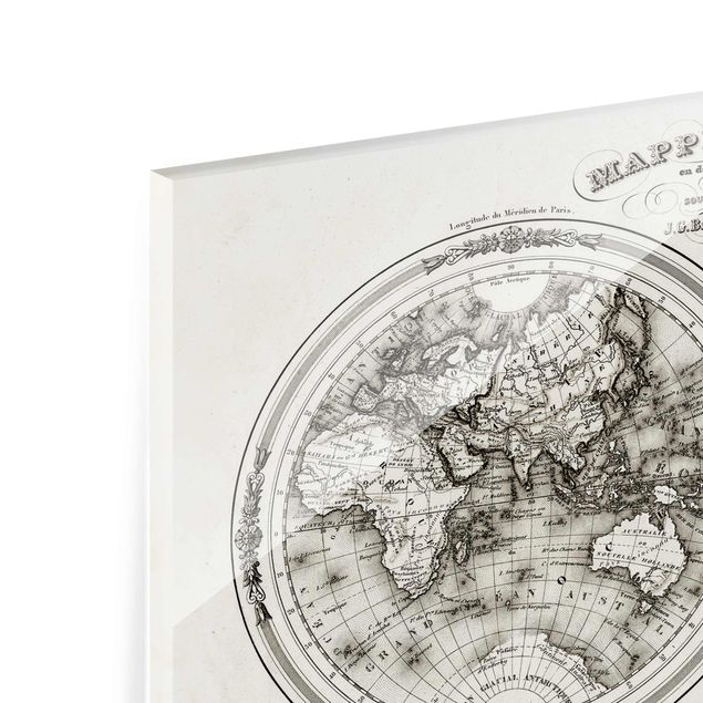 Quadros em vidro French map of the hemispheres from 1848