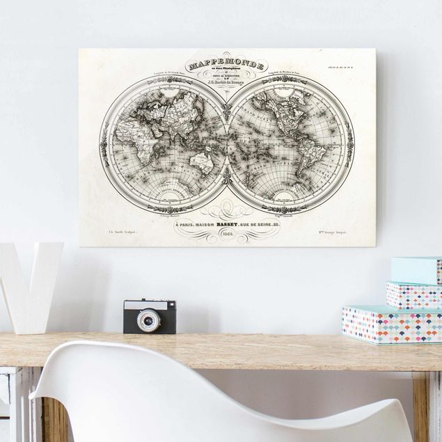 decoraçao para parede de cozinha French map of the hemispheres from 1848