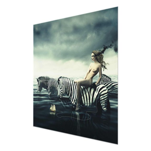 Quadros decorativos Woman Posing With Zebras
