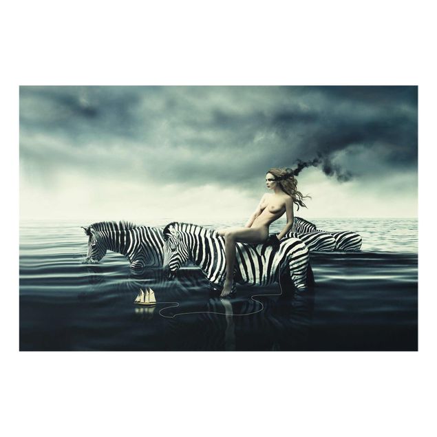 Quadros em vidro animais Woman Posing With Zebras