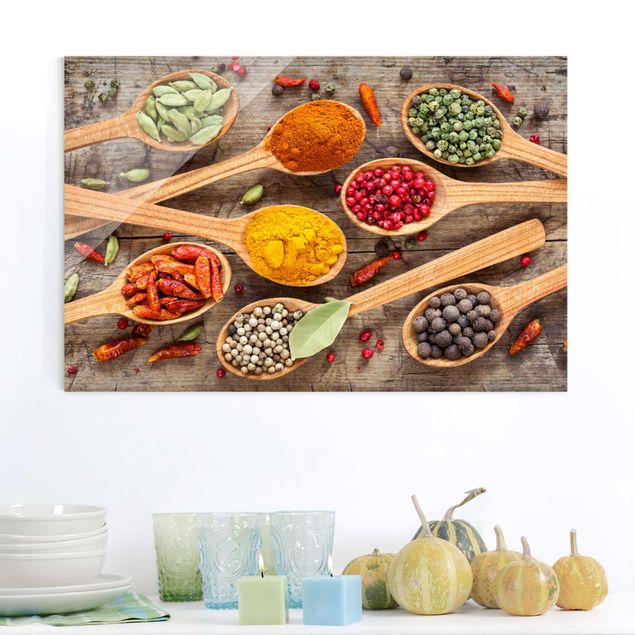 decoraçao para parede de cozinha Spices On Wooden Spoon