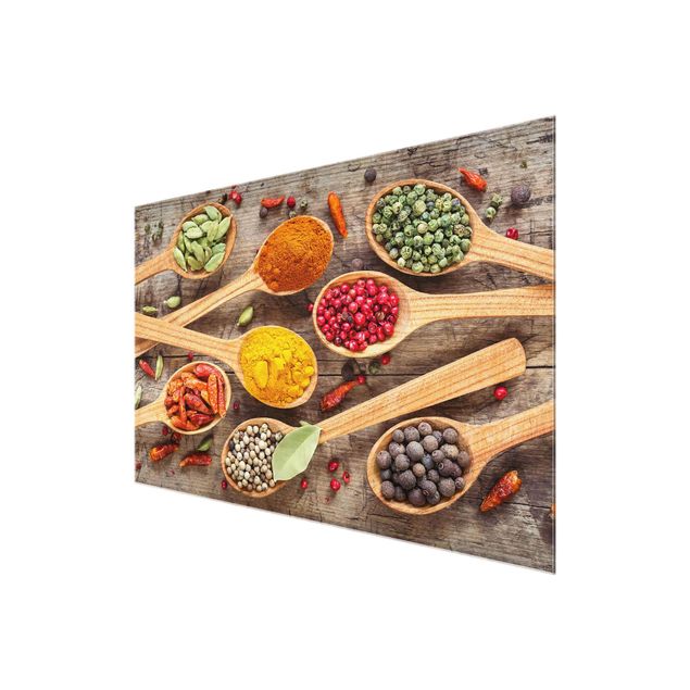 quadro de vidro Spices On Wooden Spoon