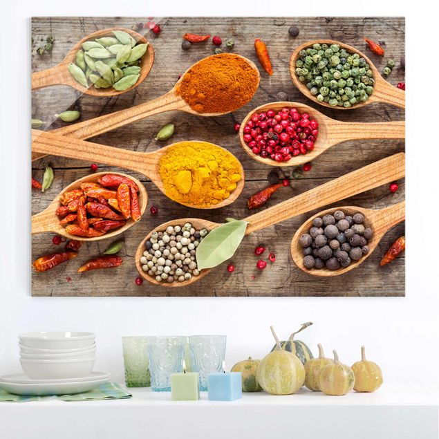 Quadros temperos Spices On Wooden Spoon