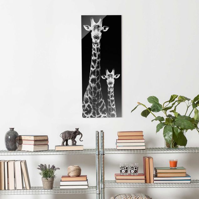 Quadros em vidro em preto e branco Giraffe Duo black & white