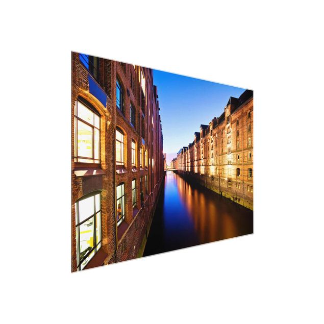Quadros em vidro cidades e paisagens urbanas Hamburg Warehouse District