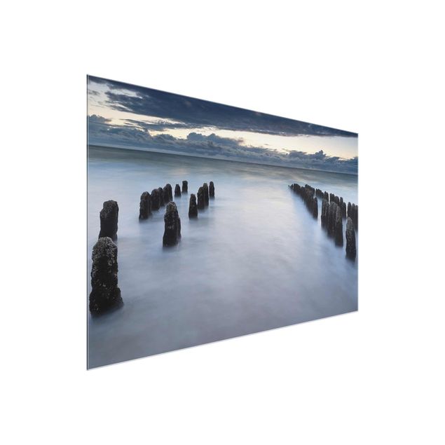 Quadros em vidro praia Old Wooden Posts In The North Sea On Sylt