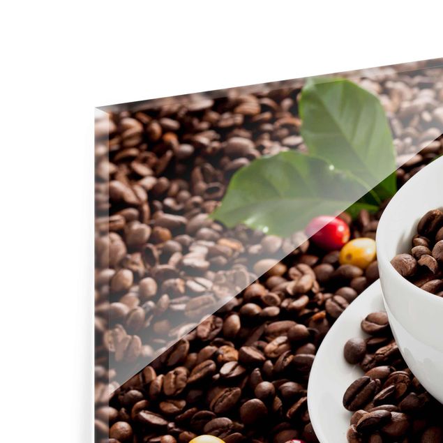 Quadros em vidro Coffee Cup With Roasted Coffee Beans