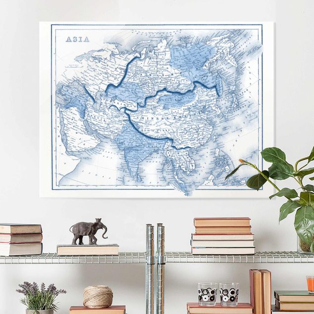 Quadros em vidro mapas Map In Blue Tones - Asia